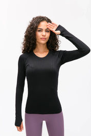 Athlete Seamless Workout Long Sleeve Top-Black