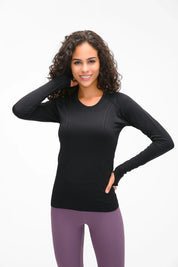 Athlete Seamless Workout Long Sleeve Top-Black