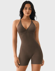 Velafit Taylor V Neck Backless Romper-Coffee