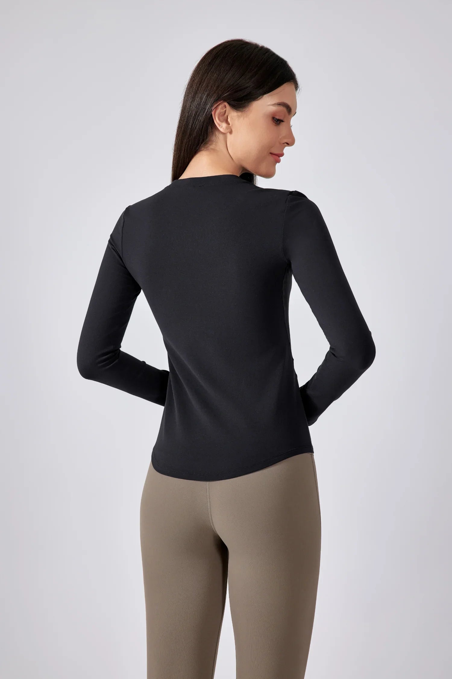 Slim Fit Yoga Fitness Long Sleeve Top-Black
