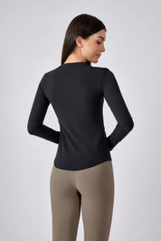 Slim Fit Yoga Fitness Long Sleeve Top-Black