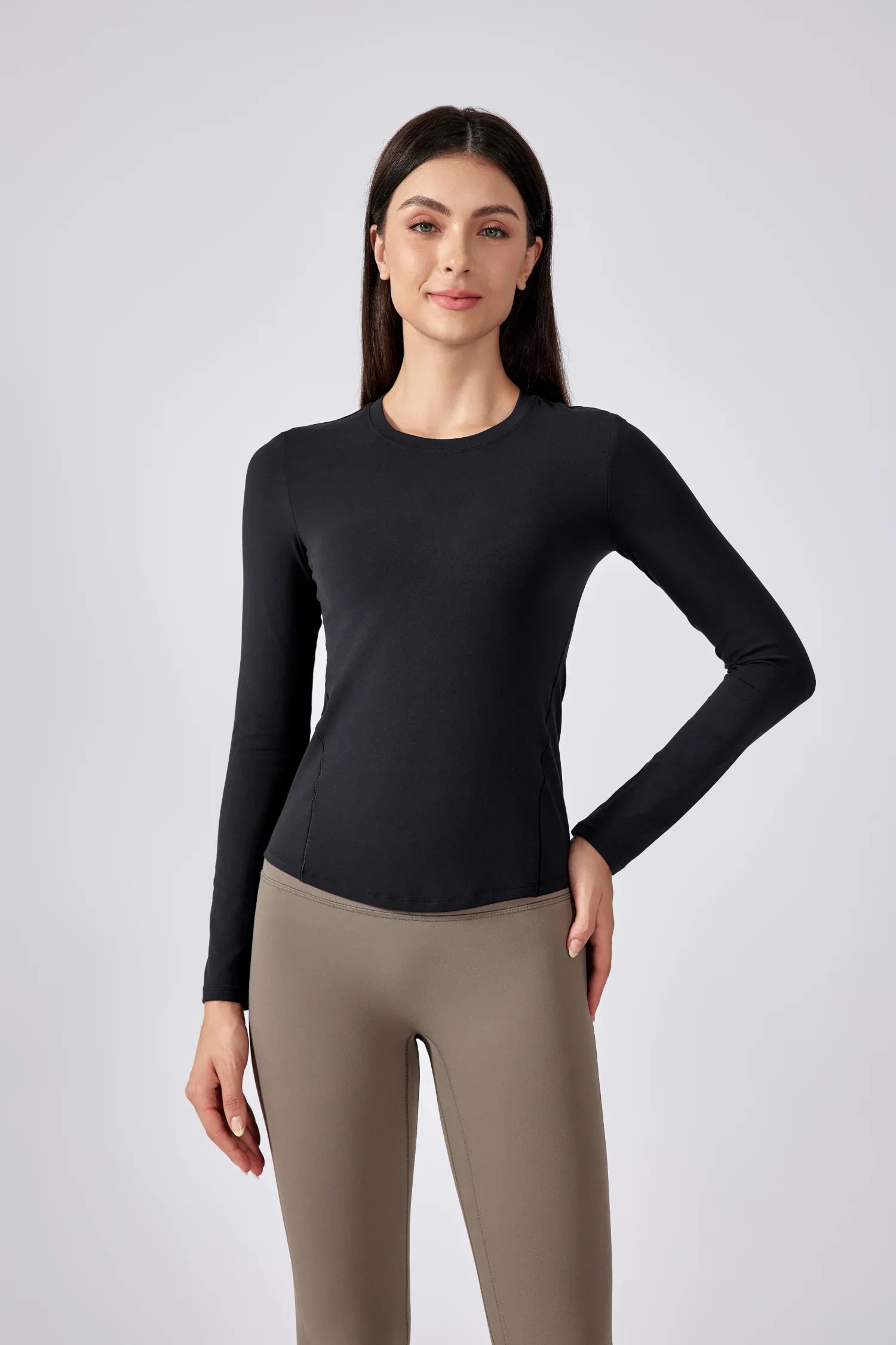 Slim Fit Yoga Fitness Long Sleeve Top-Black