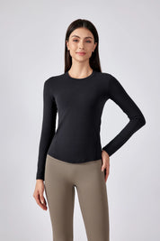 Slim Fit Yoga Fitness Long Sleeve Top-Black