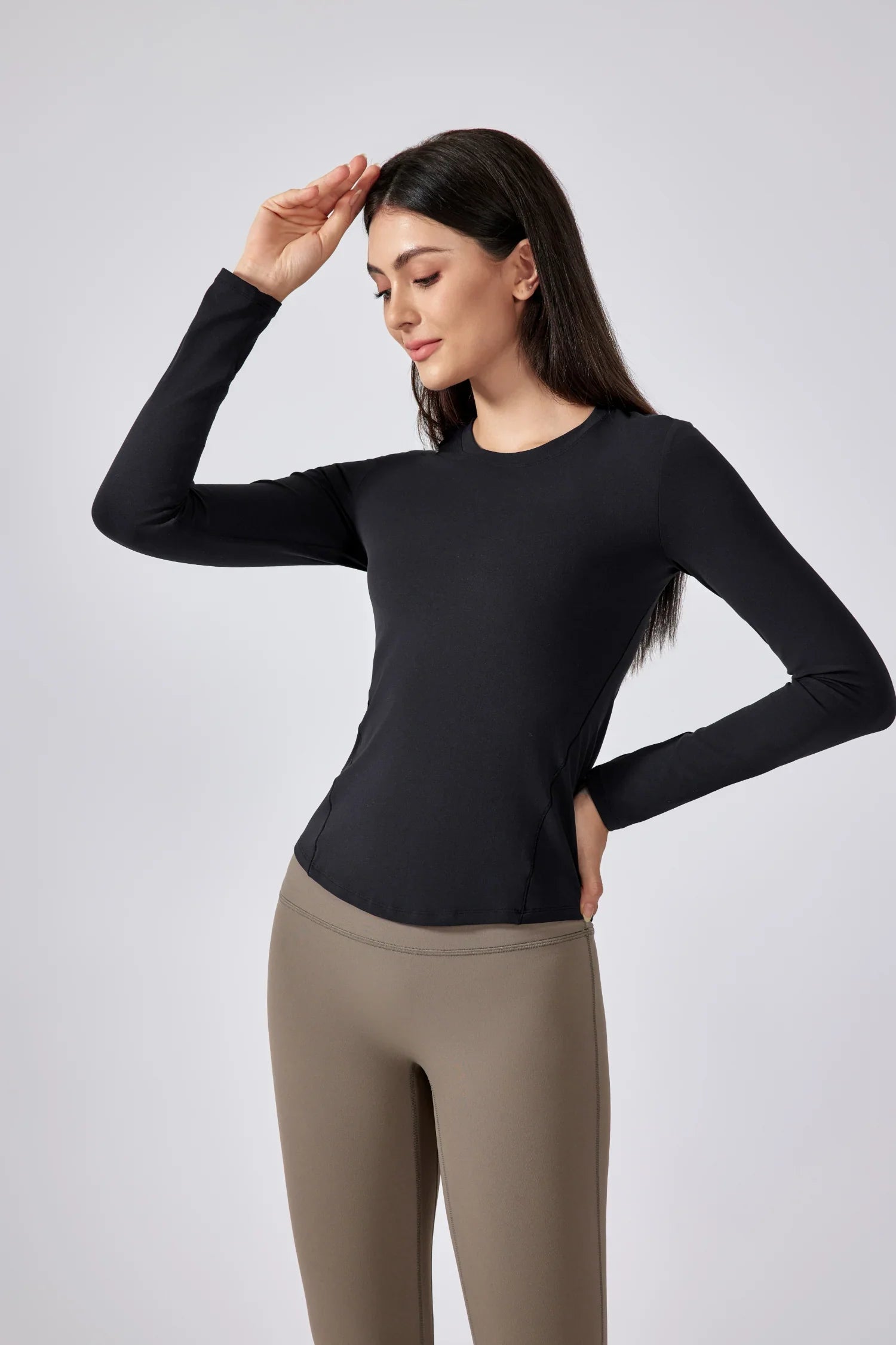 Slim Fit Yoga Fitness Long Sleeve Top-Black