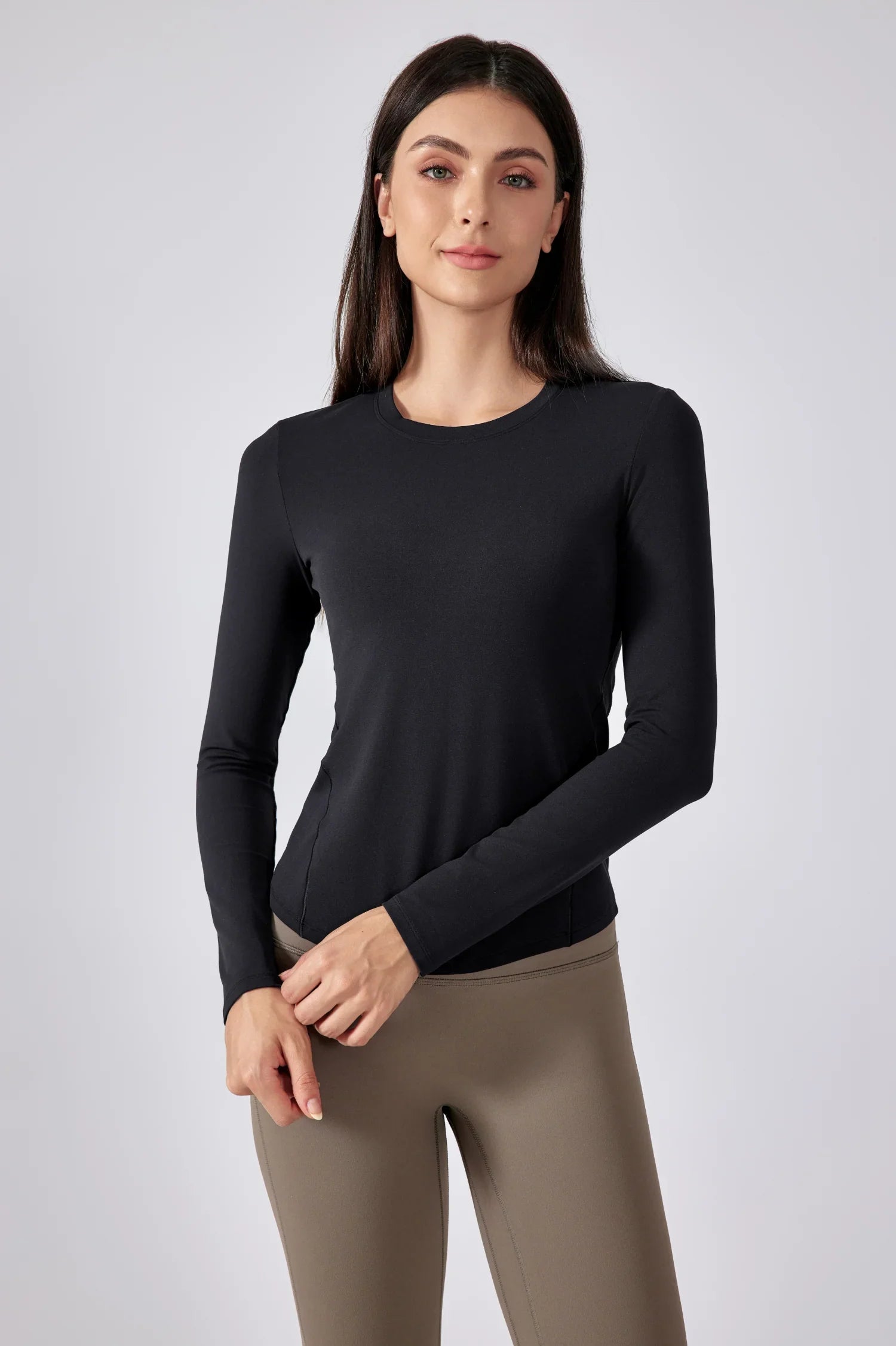 Slim Fit Yoga Fitness Long Sleeve Top-Black