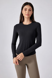 Slim Fit Yoga Fitness Long Sleeve Top-Black