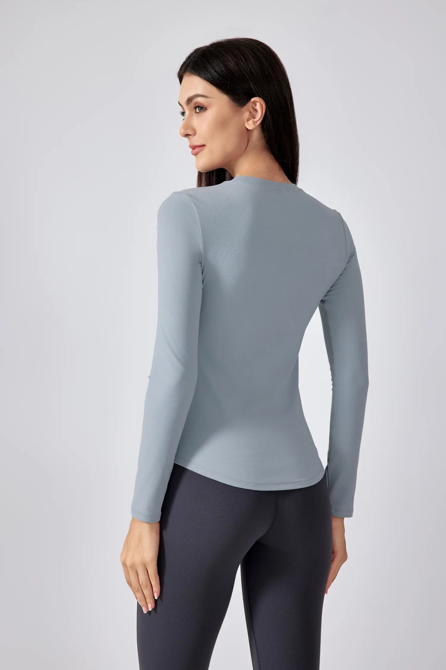Slim Fit Yoga Fitness Langarm Top-Hellgrau