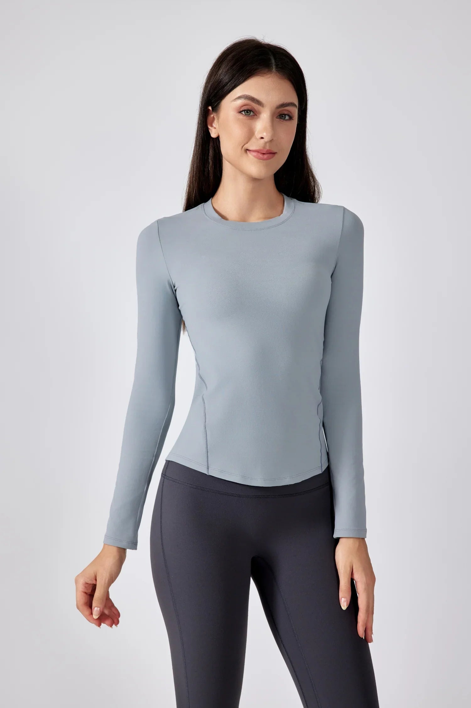 Slim Fit Yoga Fitness Langarm Top-Hellgrau