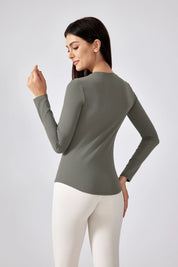 Slim Fit Yoga Fitness Long Sleeve Top-Khaki brown