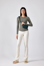Slim Fit Yoga Fitness Long Sleeve Top-Khaki brown