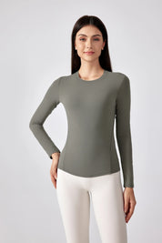 Slim Fit Yoga Fitness Long Sleeve Top-Khaki brown