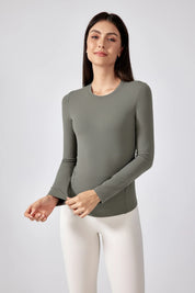 Slim Fit Yoga Fitness Long Sleeve Top-Khaki brown