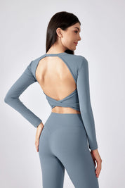 Breathe Easy Long Sleeve Top-Gray blue
