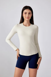 Slim Fit Yoga Fitness Long Sleeve Top-Egg white