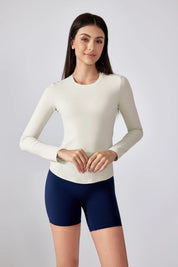 Slim Fit Yoga Fitness Long Sleeve Top-Egg white