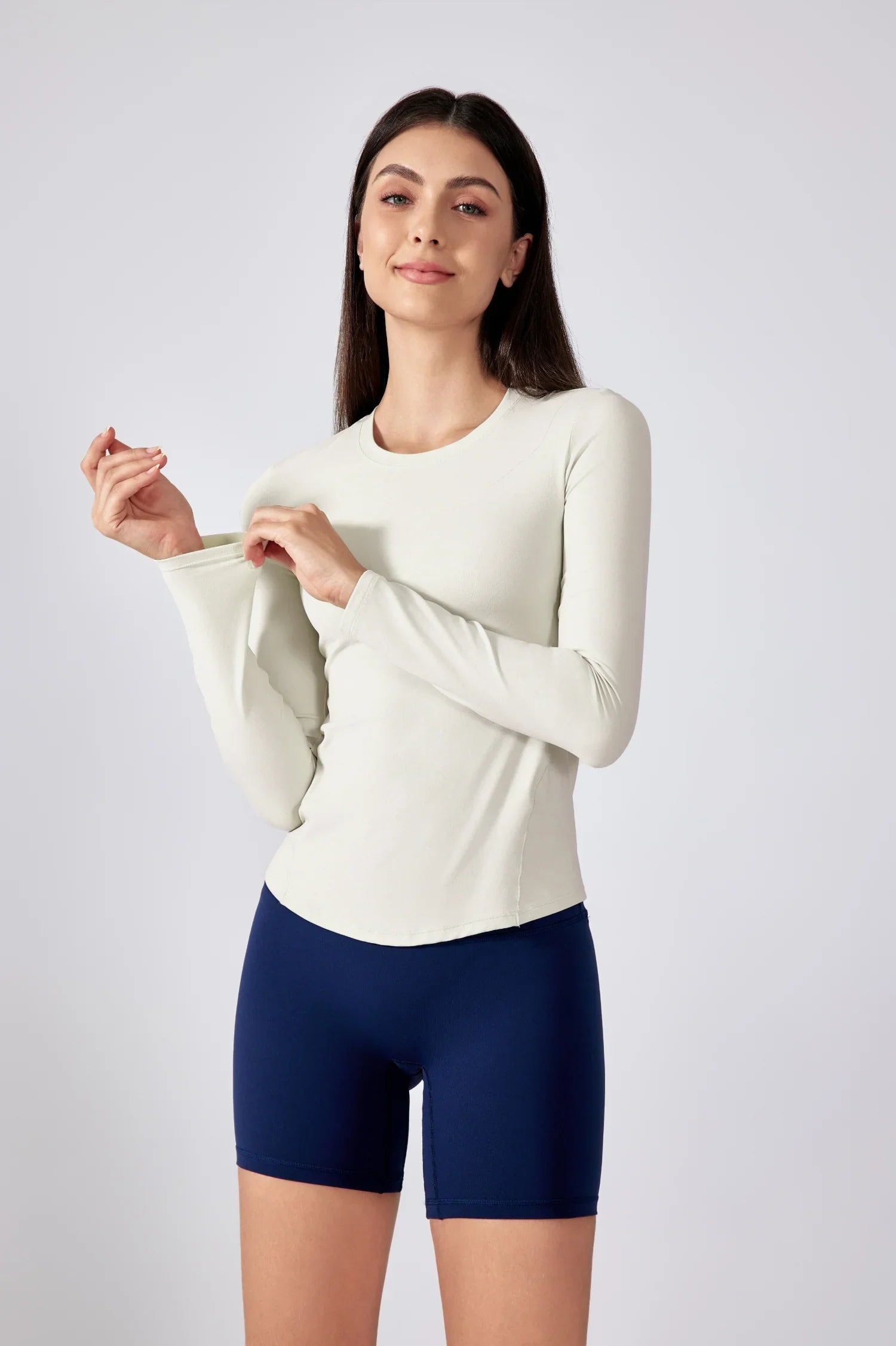 Slim Fit Yoga Fitness Long Sleeve Top-Egg white