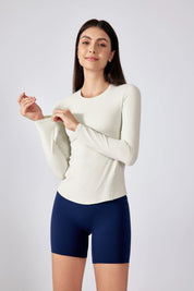 Slim Fit Yoga Fitness Long Sleeve Top-Egg white