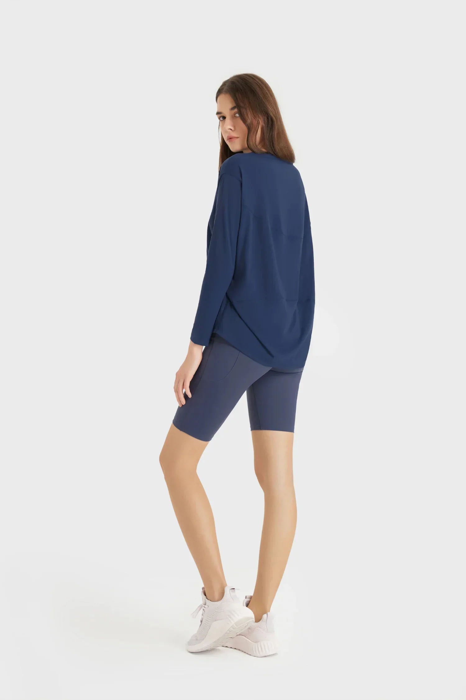 Loose Casual Yoga Long Sleeve Top-Navy blue