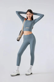 Yoga Fitness Long Sleeve Top-Gray blue