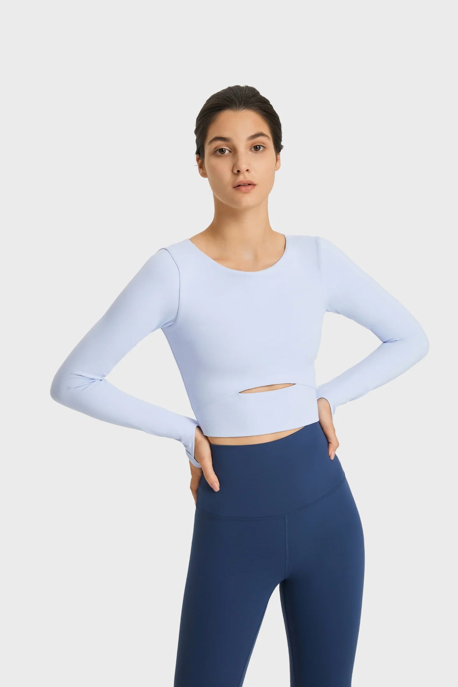 Haut à manches longues pour le yoga et le fitness - Bleu clair