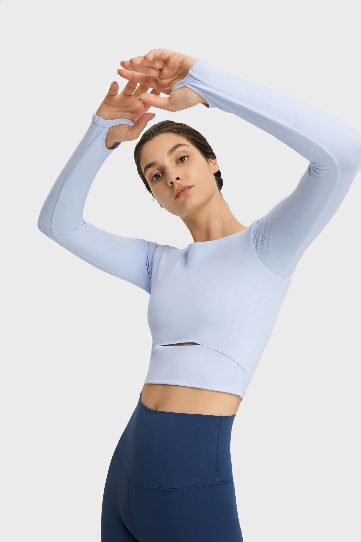 Haut à manches longues pour le yoga et le fitness - Bleu clair