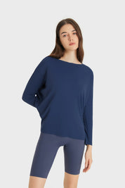 Loose Casual Yoga Long Sleeve Top-Navy blue