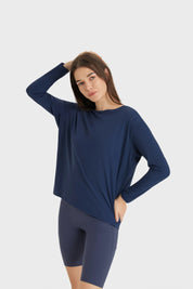 Loose Casual Yoga Long Sleeve Top-Navy blue