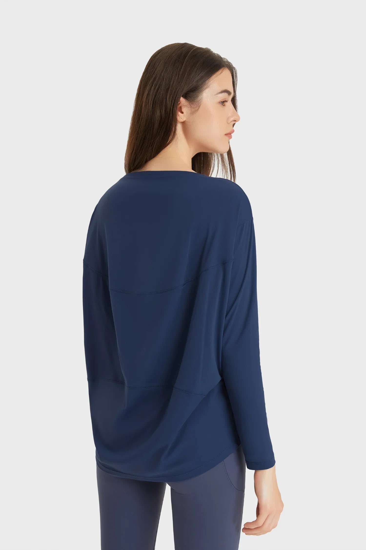 Loose Casual Yoga Long Sleeve Top-Navy blue