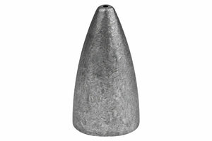 Single gray bullet fishing weight on a white background.