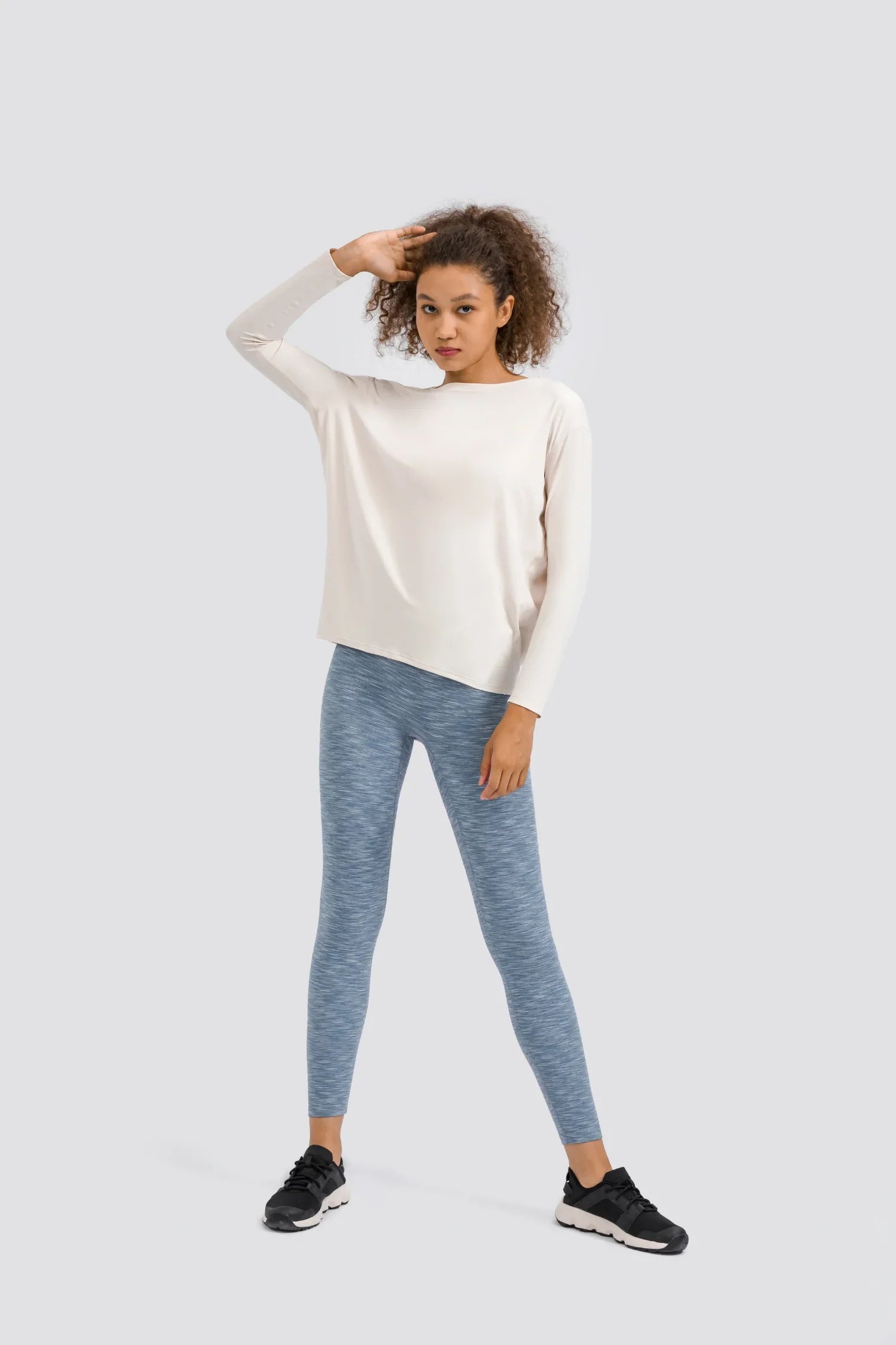 Loose Casual Yoga Long Sleeve Top-Egg white