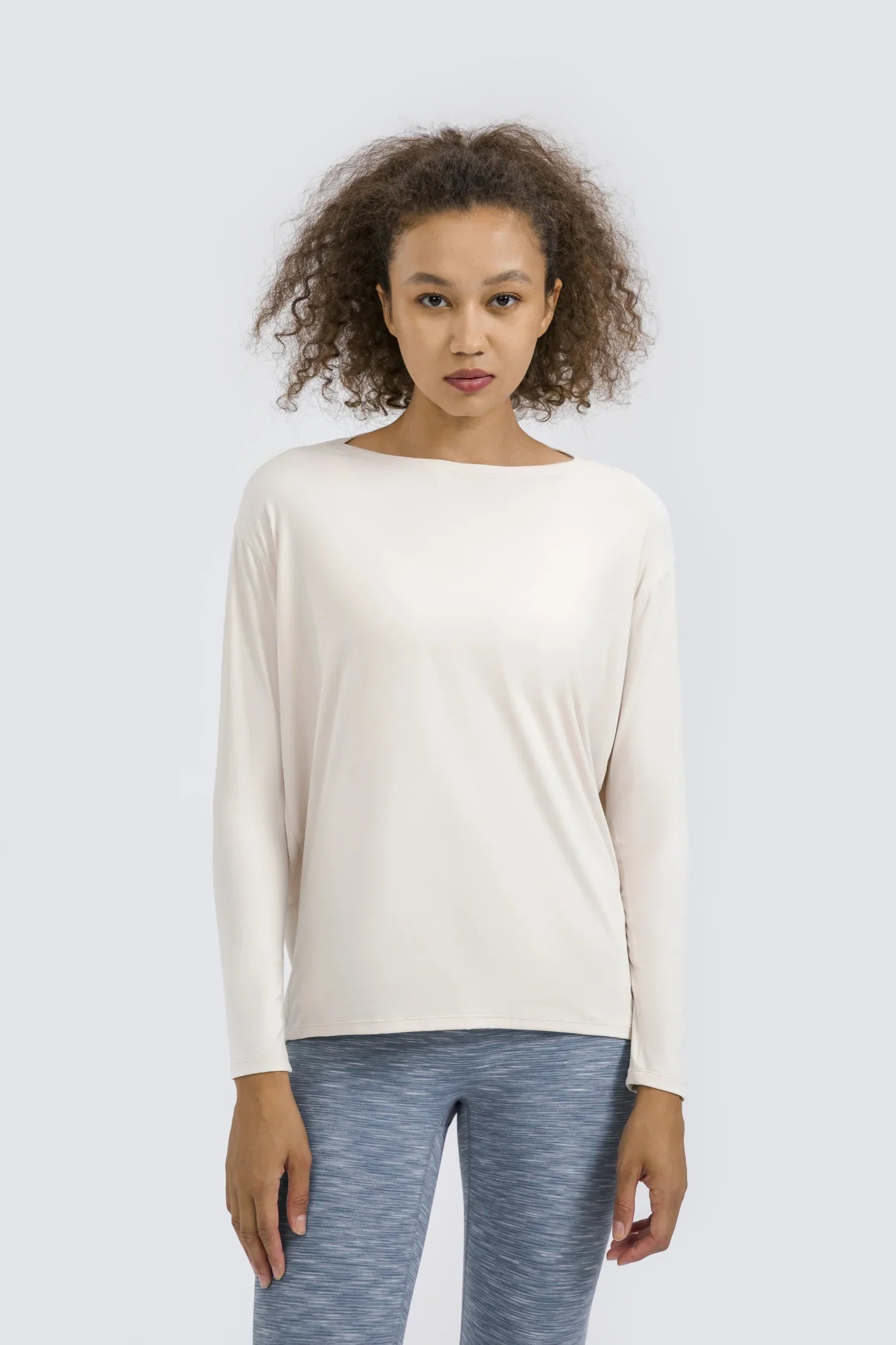 Loose Casual Yoga Long Sleeve Top-Egg white