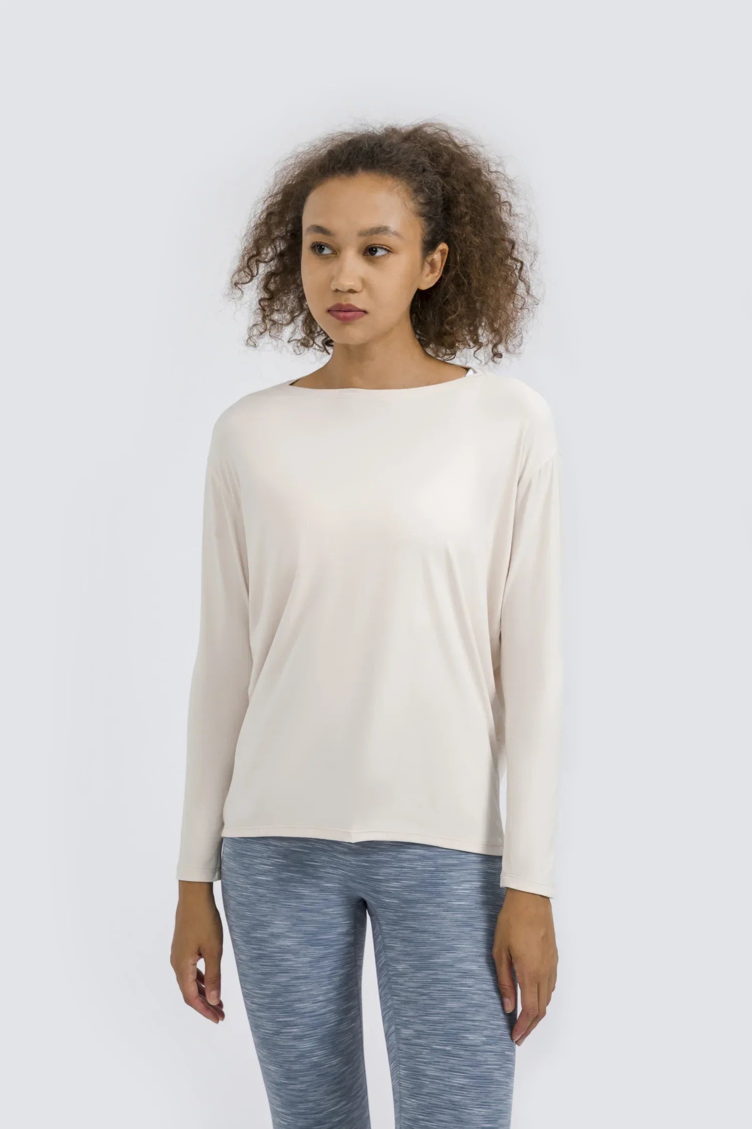 Loose Casual Yoga Long Sleeve Top-Egg white