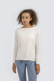 Loose Casual Yoga Long Sleeve Top-Egg white