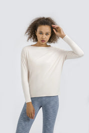 Loose Casual Yoga Long Sleeve Top-Egg white