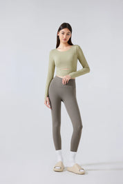 Yoga Fitness Langarm Top-Khaki