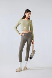 Yoga Fitness Langarm Top-Khaki