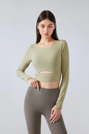 Yoga Fitness Langarm Top-Khaki