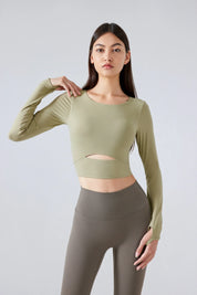 Yoga Fitness Langarm Top-Khaki
