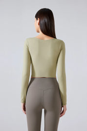 Yoga Fitness Langarm Top-Khaki