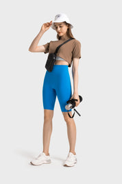 Short de sport taille haute gainant le ventre - Capri Blue