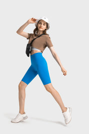 Short de sport taille haute gainant le ventre - Capri Blue