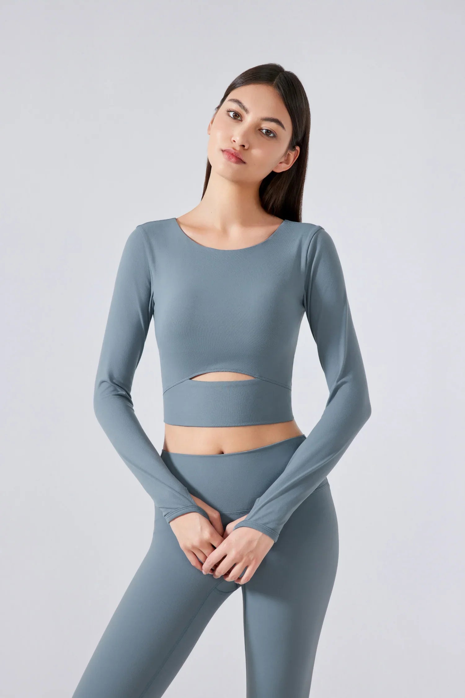 Yoga Fitness Long Sleeve Top-Gray blue