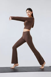 Yoga Fitness Long Sleeve Top-Brown