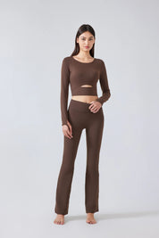 Yoga Fitness Long Sleeve Top-Brown