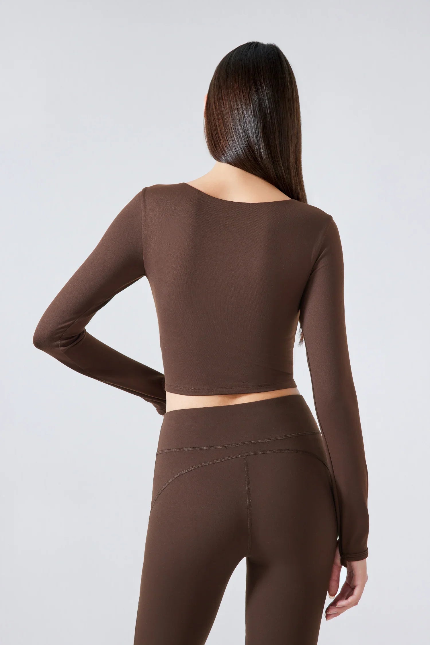 Yoga Fitness Long Sleeve Top-Brown