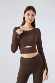 Yoga Fitness Long Sleeve Top-Brown