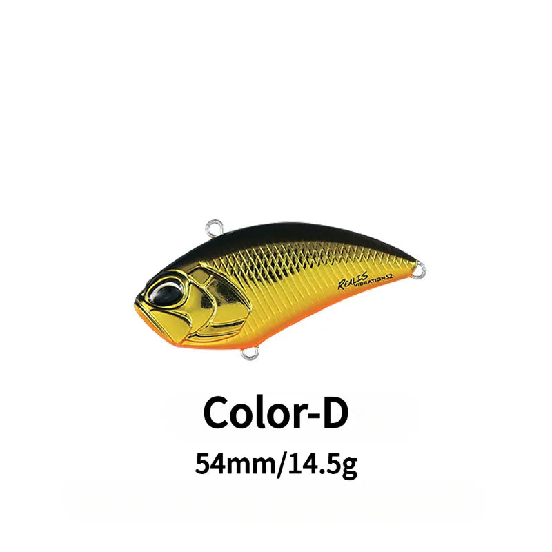 Specification chart showing a lipless hard fishing lure with treble hooks.