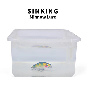 Water test showing a minnow lure in a clear container.