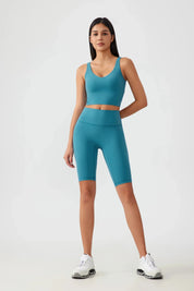 Crop Seamless Yoga Gym Tank-Cyanblau