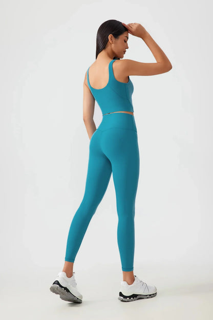 Débardeur de yoga court sans coutures - Bleu cyan